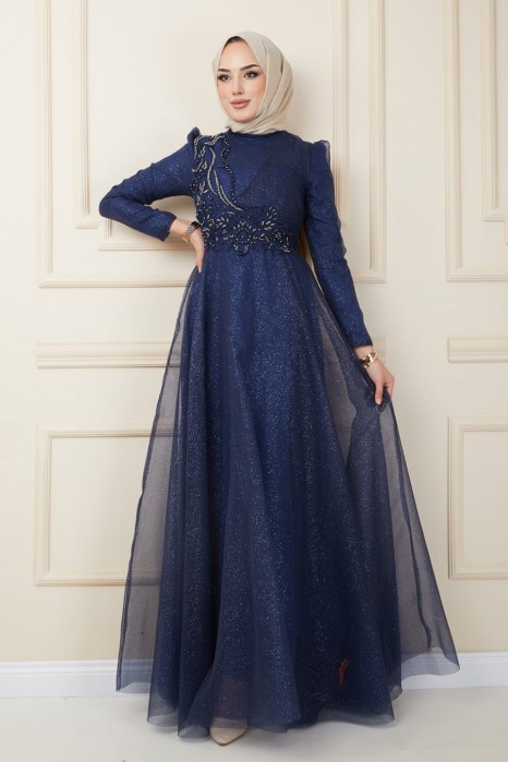 NAVY BLUE EVENING DRESS  
