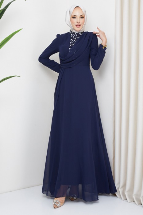 NAVY BLUE  EVENING DRESS  
