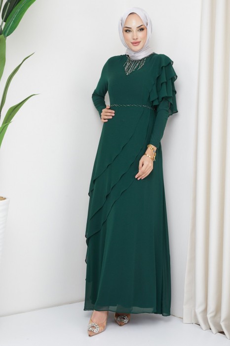 NECKLACE  EVENING DRESS EMERALD GREEN 