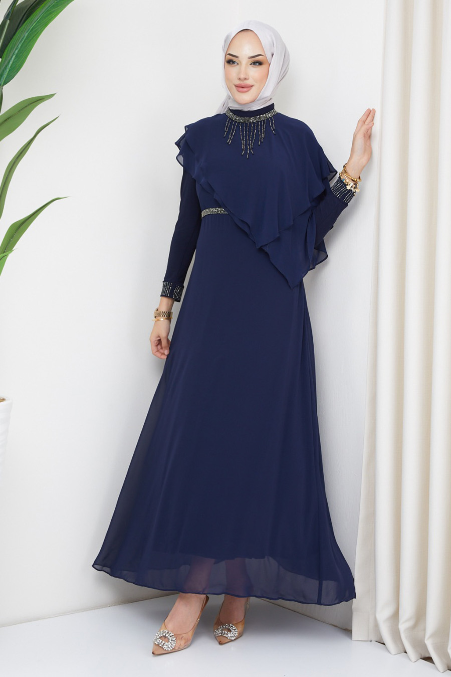 NECKLACE  EVENING DRESS  NAVY BLUE 