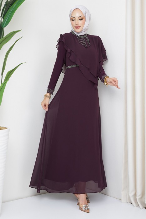 NECKLACE  EVENING DRESS  PLUM 