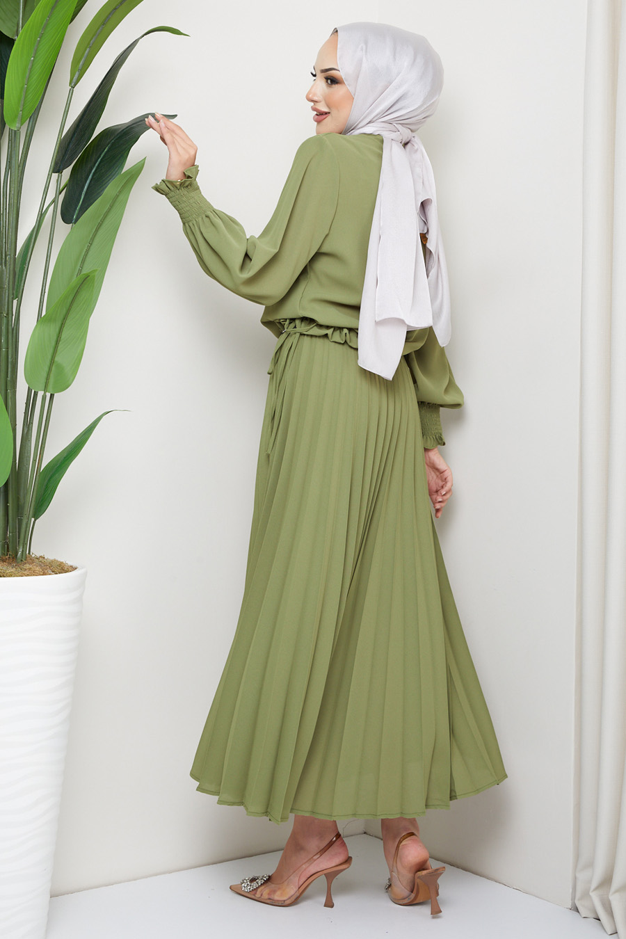 OIL GREEN  TUNIC AND SKIRT SUIT
