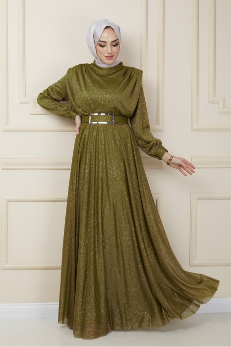 OİL GREEN EVENING DRESS  