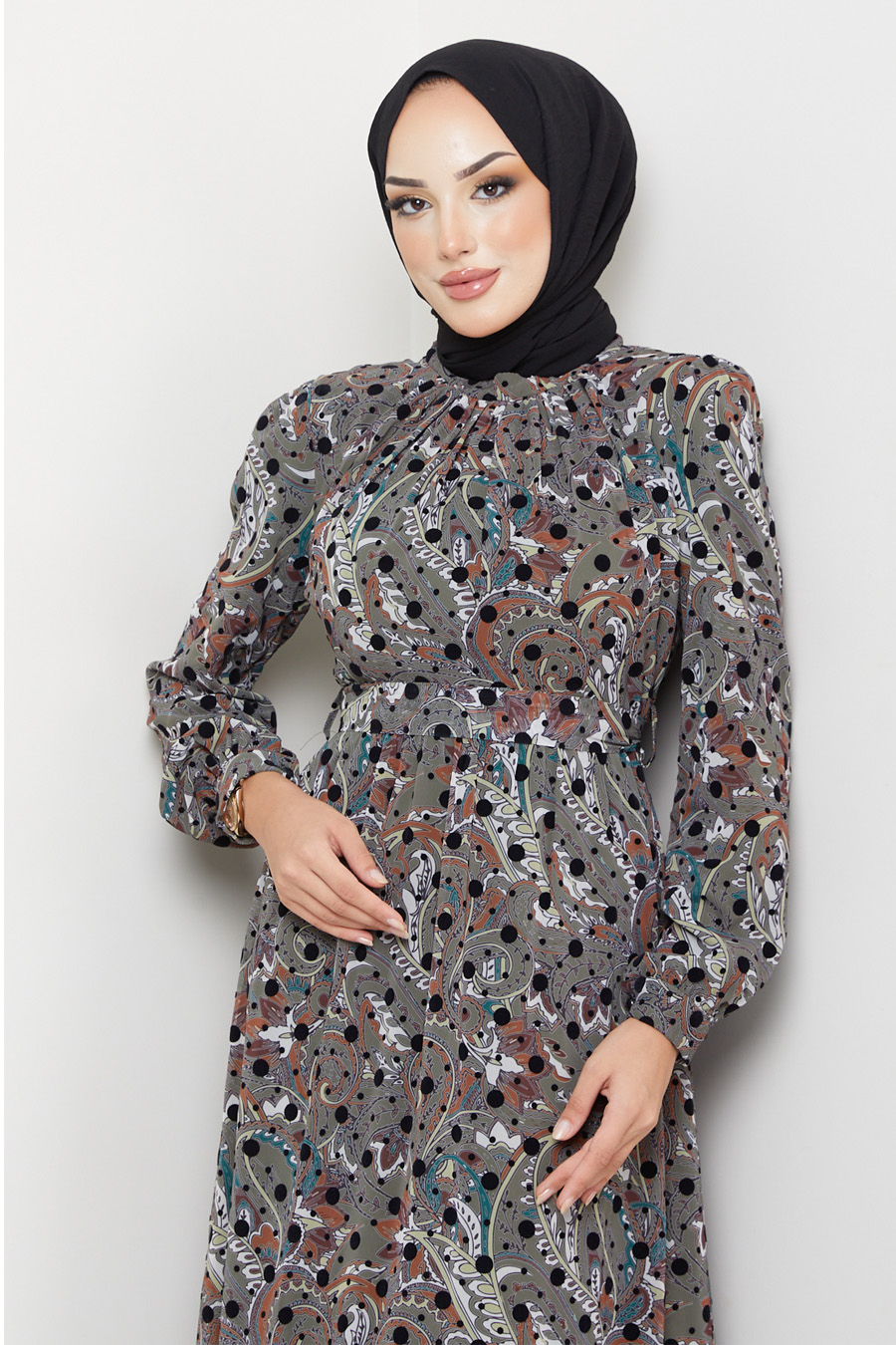 OIL GREEN  PATTERNED DRESS 