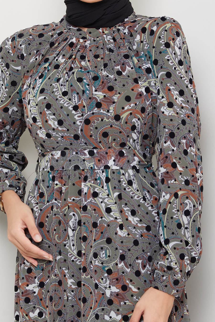 OIL GREEN  PATTERNED DRESS 