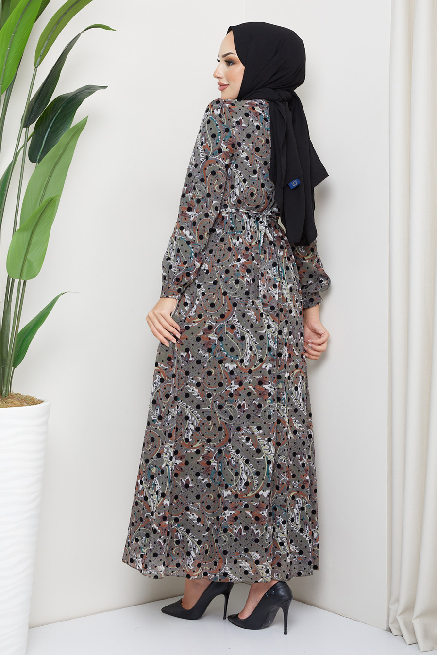 OIL GREEN  PATTERNED DRESS 