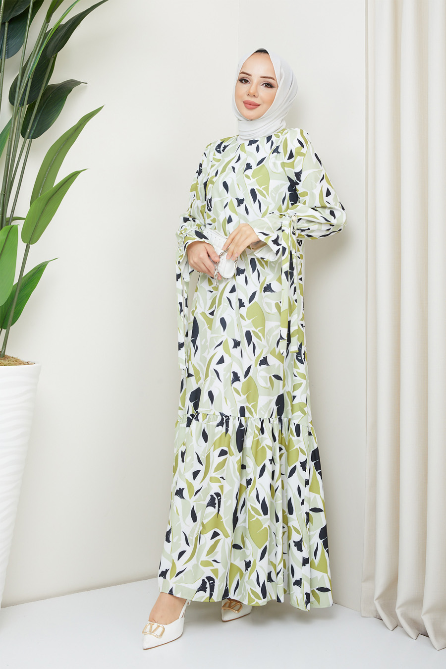 OIL GREEN PATTERNED  - DRESS