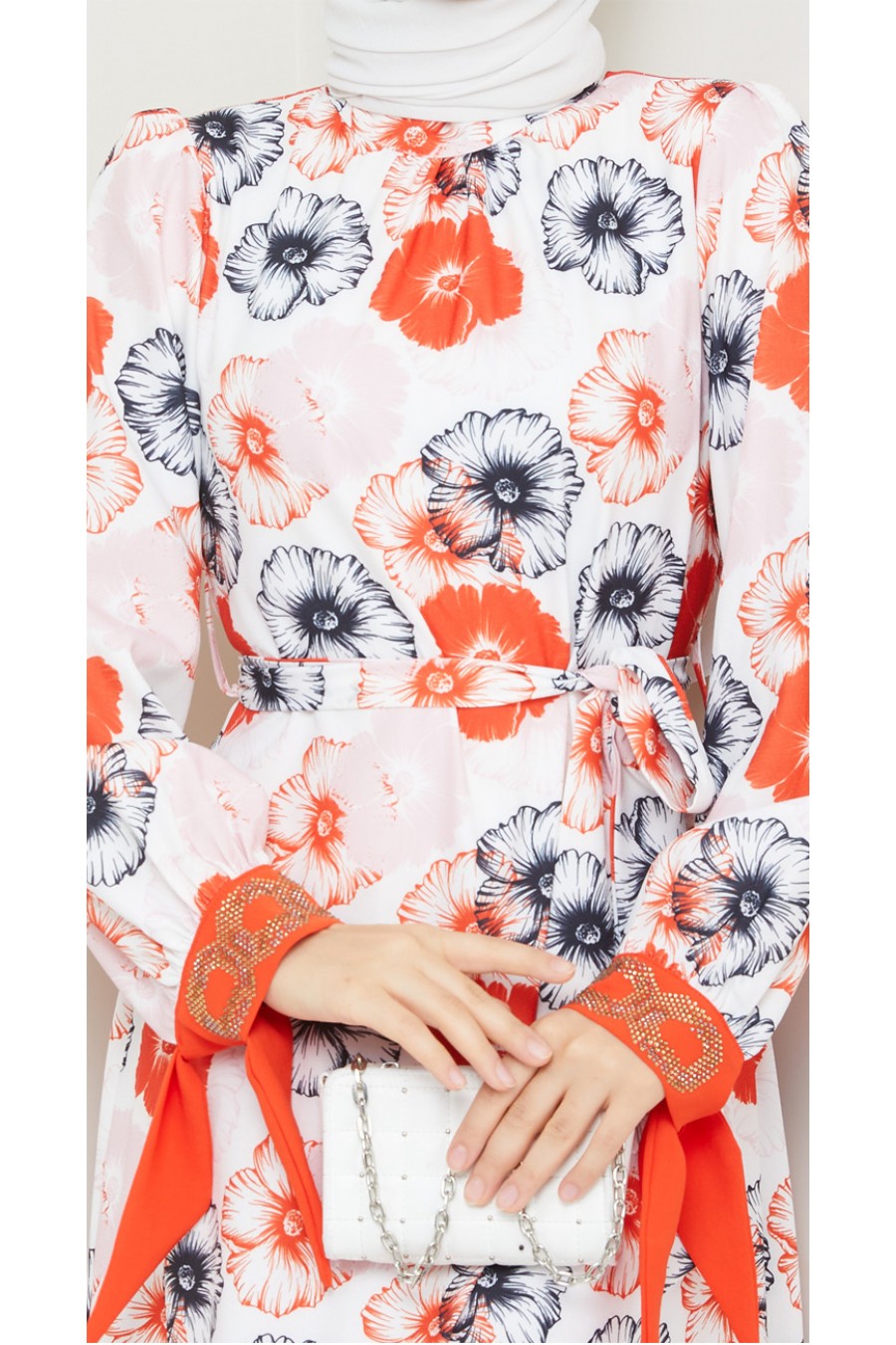 ORANGE  FLOWER  PATTERNED  - DRESS
