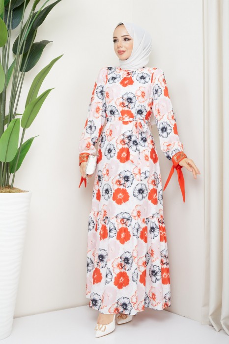 ORANGE  FLOWER  PATTERNED  - DRESS