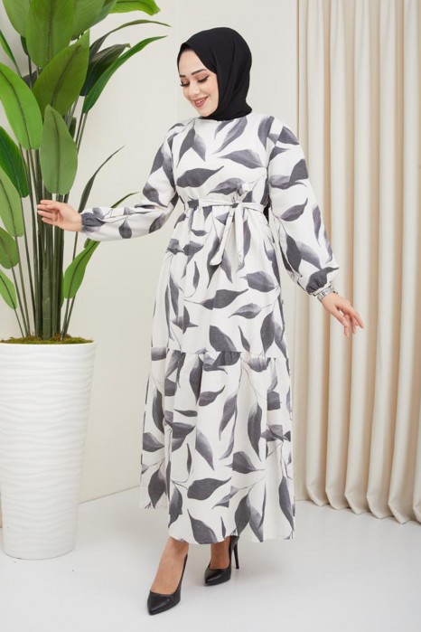 FLOWER PATTERNED BLACK DRESS