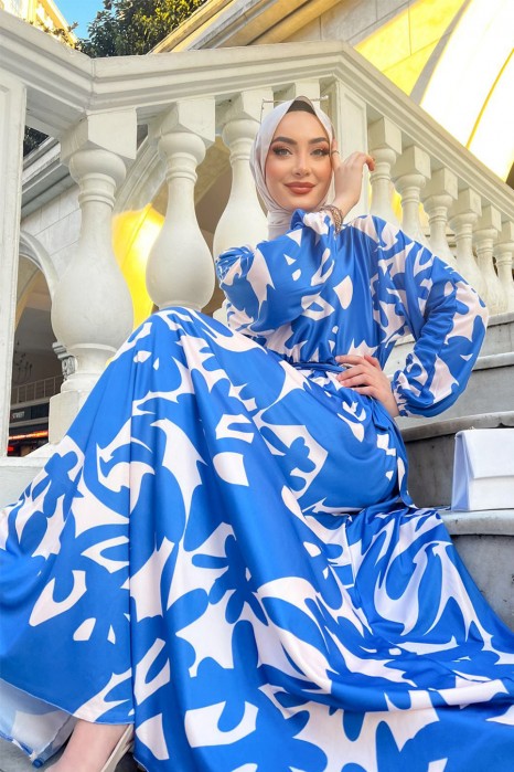PATTERNED  BLUE DRESS