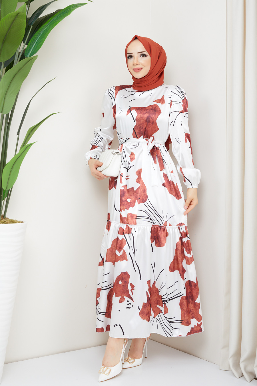  PATTERNED BRICK COLOR DRESS 