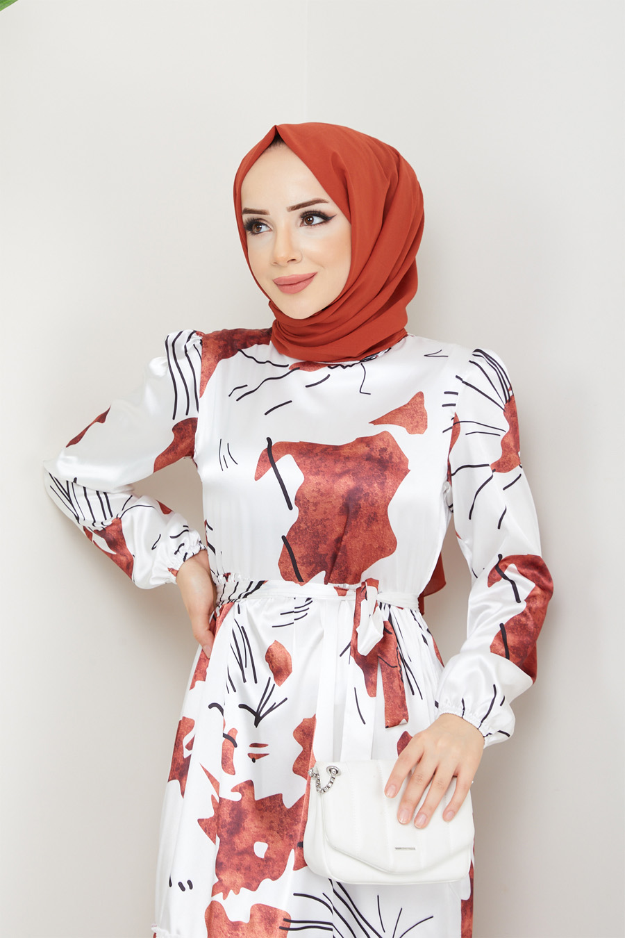  PATTERNED BRICK COLOR DRESS 