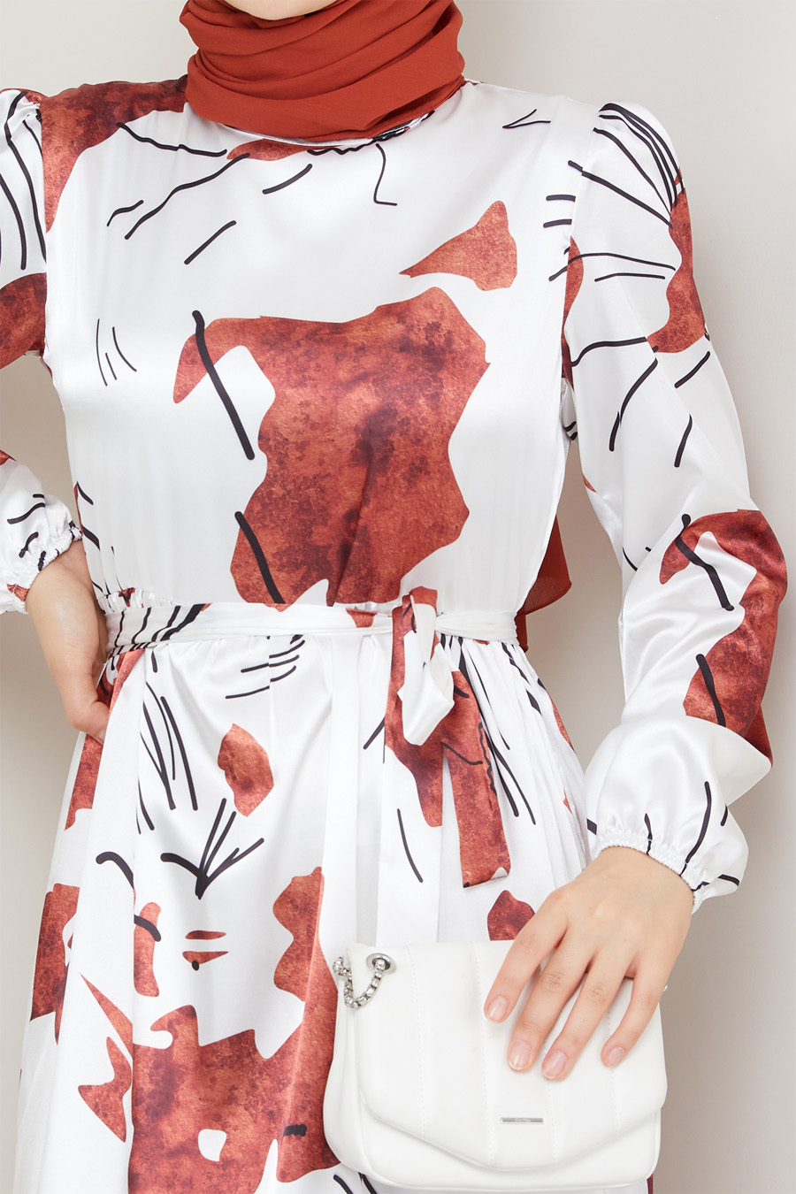  PATTERNED BRICK COLOR DRESS 