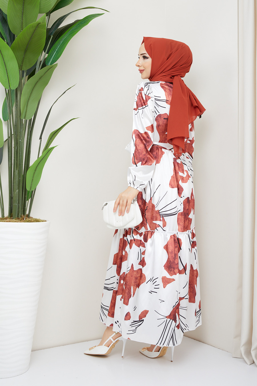  PATTERNED BRICK COLOR DRESS 