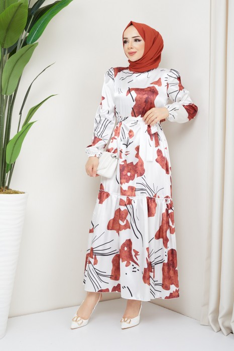  PATTERNED BRICK COLOR DRESS 