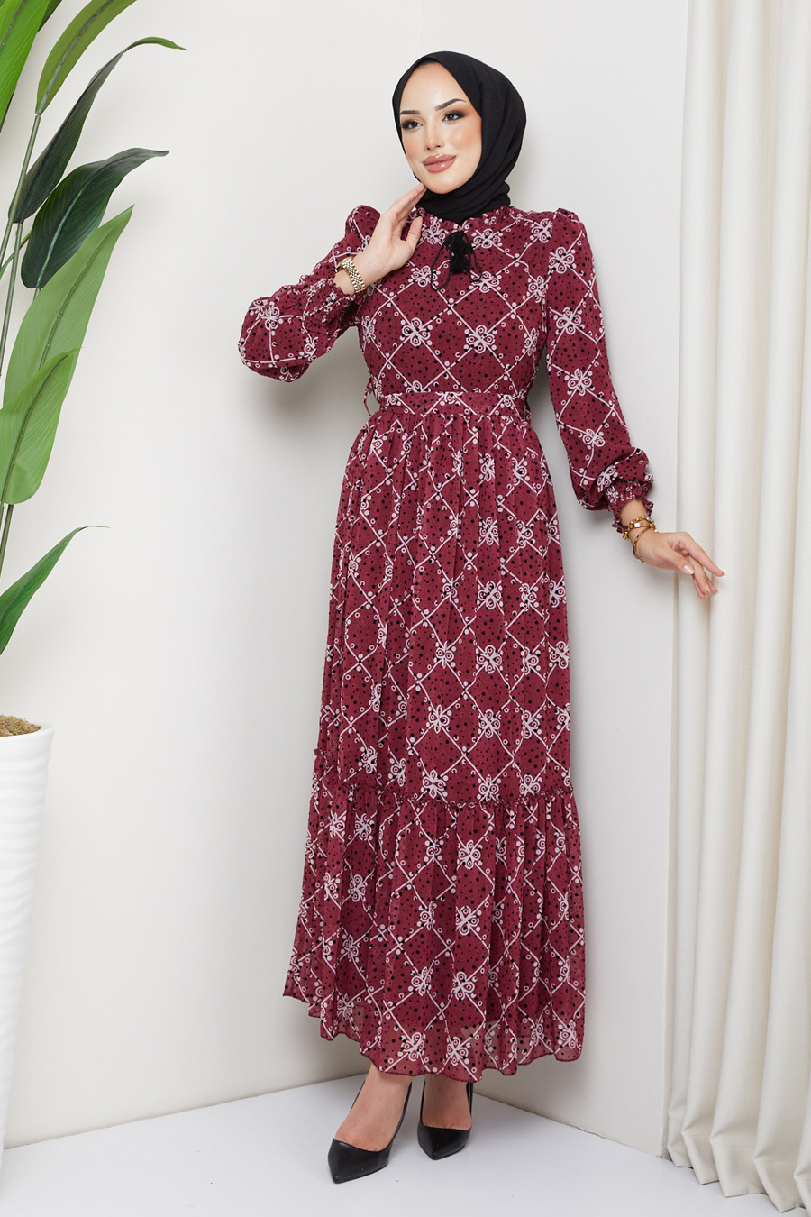 PATTERNED DRESS- CLARED RED 