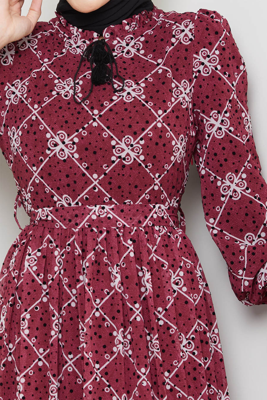 PATTERNED DRESS- CLARED RED 