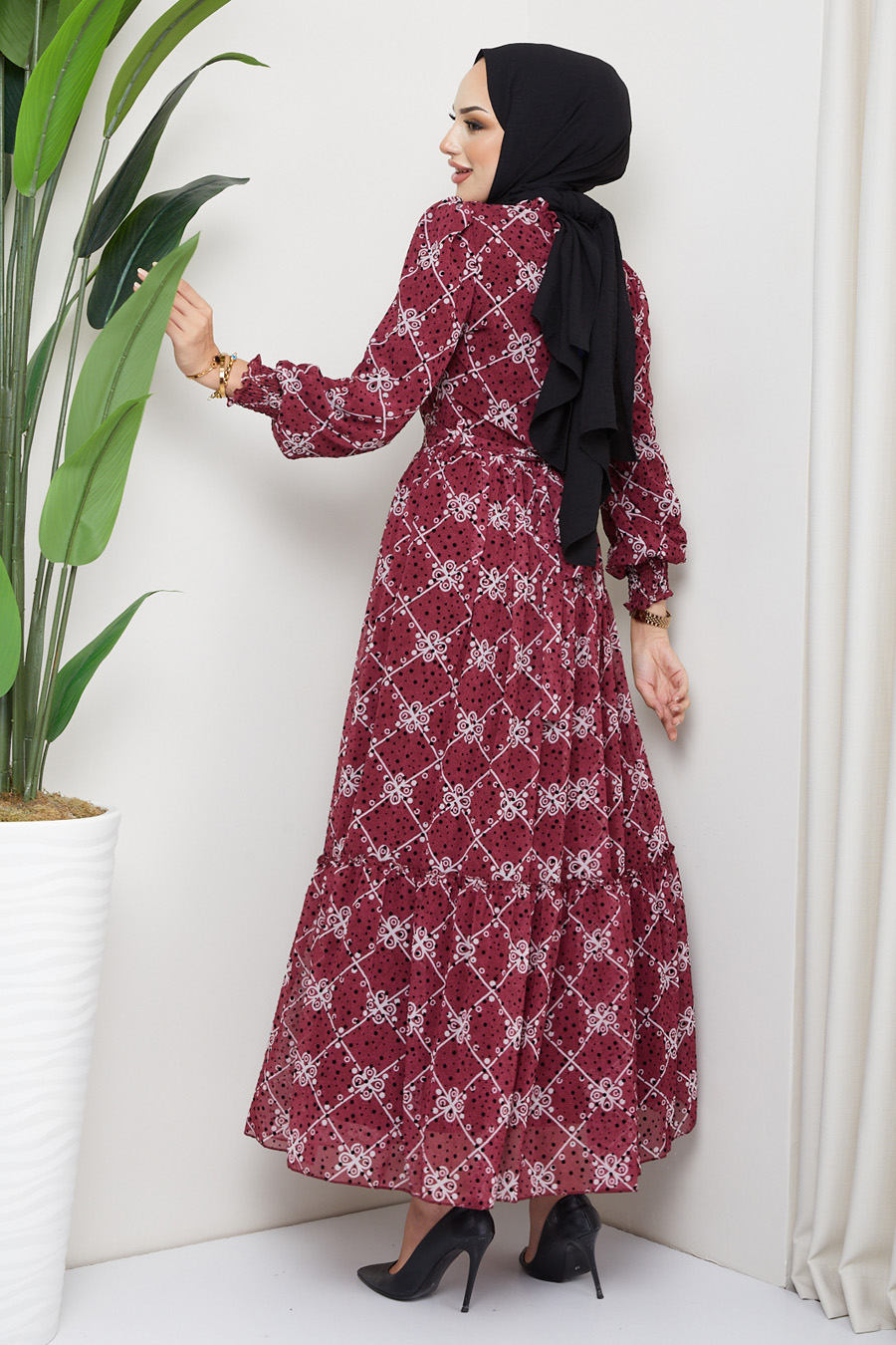 PATTERNED DRESS- CLARED RED 