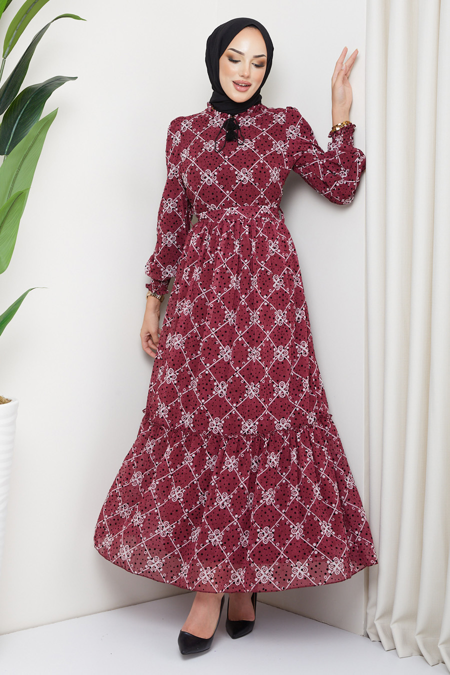 PATTERNED DRESS- CLARED RED 