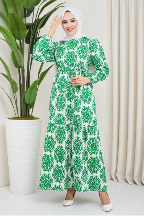PATTERNED GREEN DRESS
