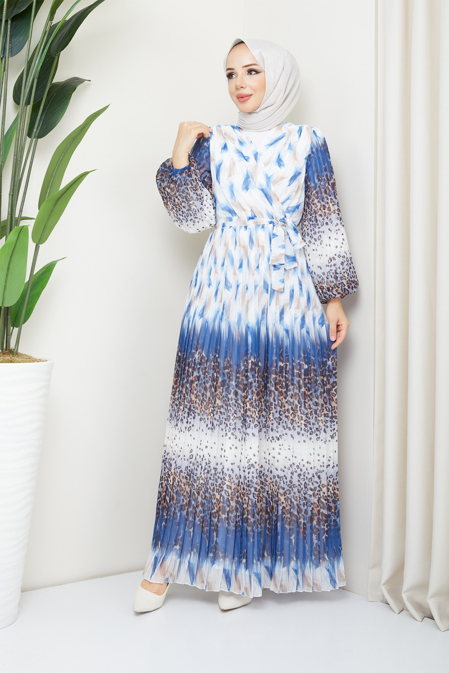 PATTERNED INDIGO  DRESS