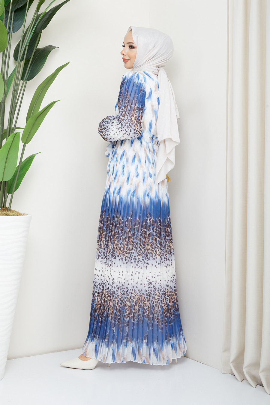 PATTERNED INDIGO  DRESS