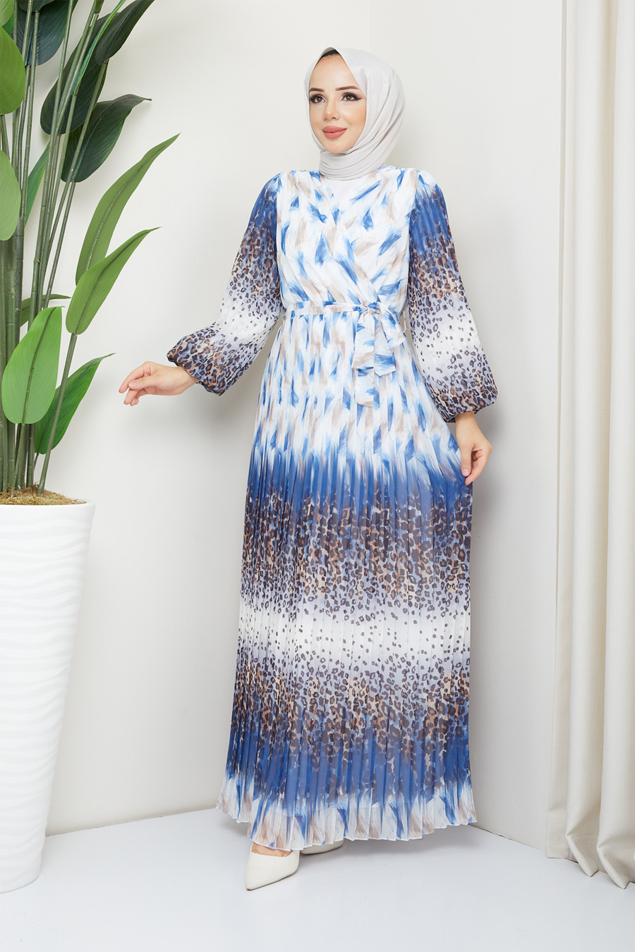 PATTERNED INDIGO  DRESS
