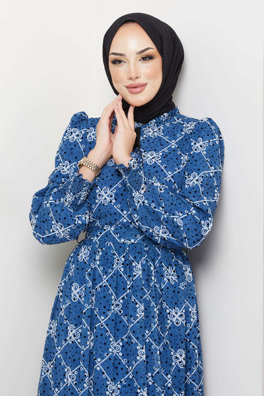 PATTERNED DRESS- INDIGO 