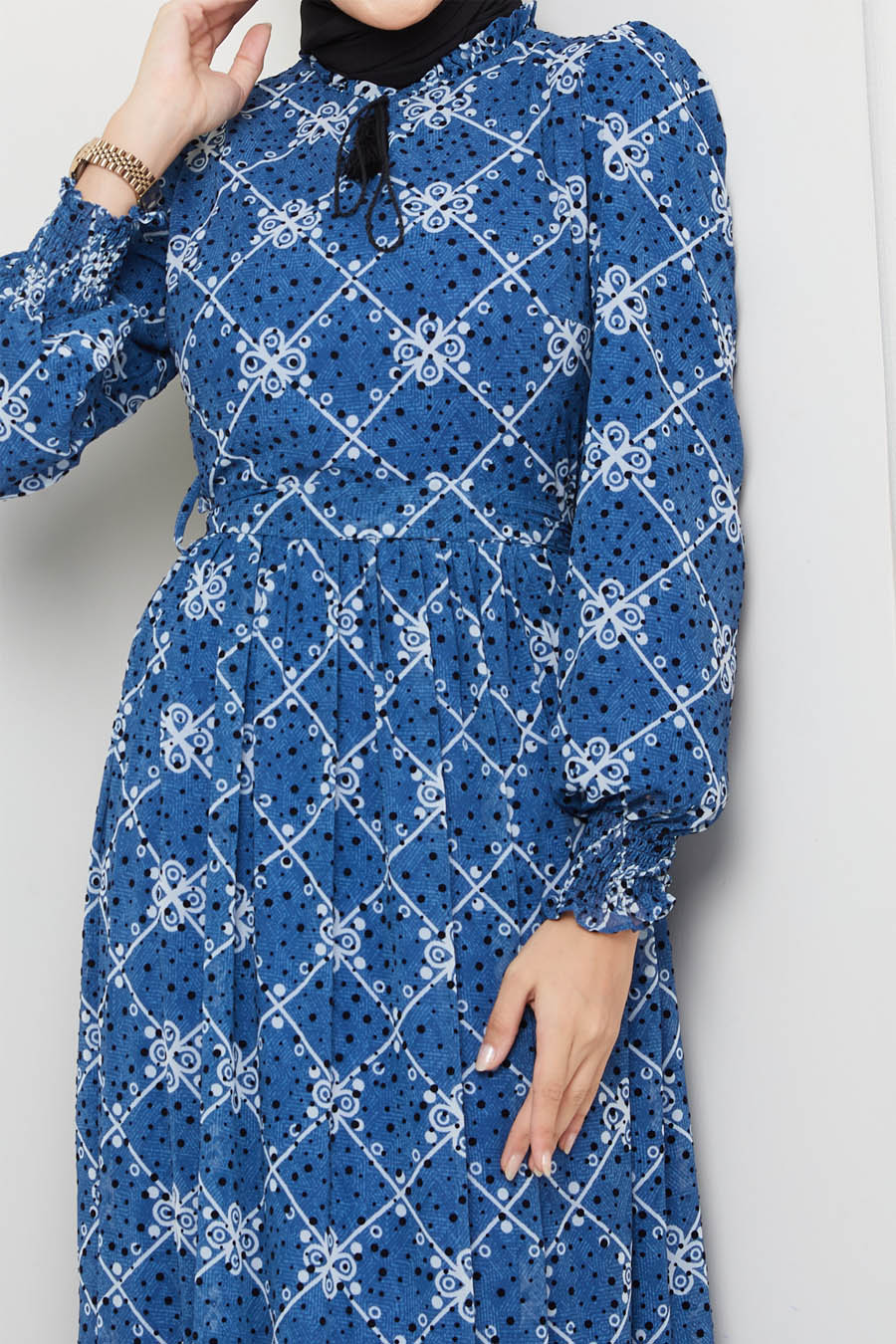 PATTERNED DRESS- INDIGO 
