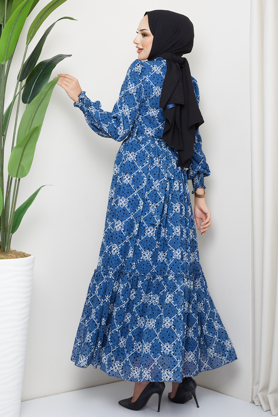 PATTERNED DRESS- INDIGO 