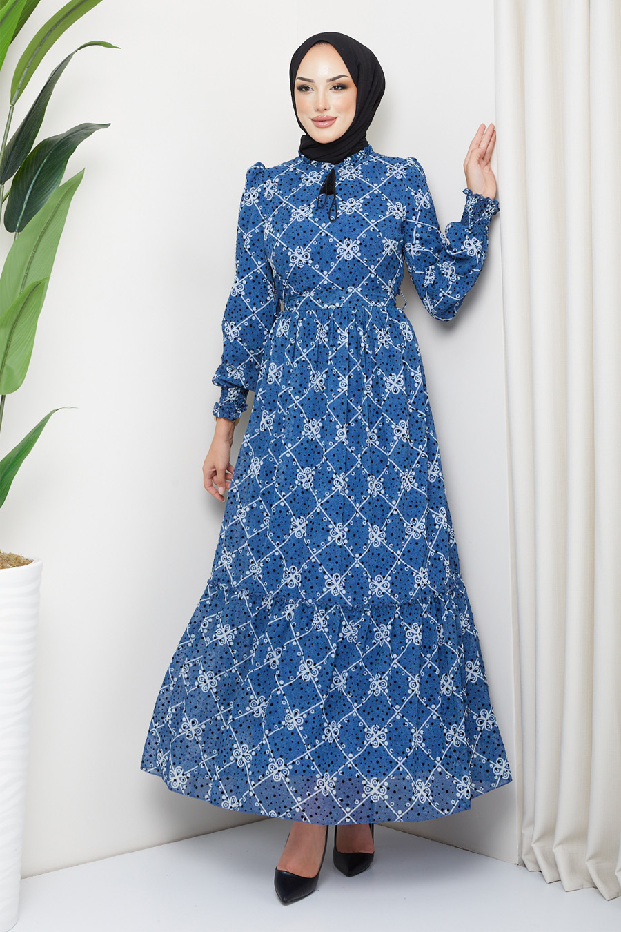 PATTERNED DRESS- INDIGO 