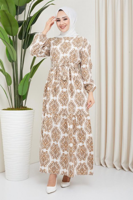PATTERNED LIGHT BROWN DRESS