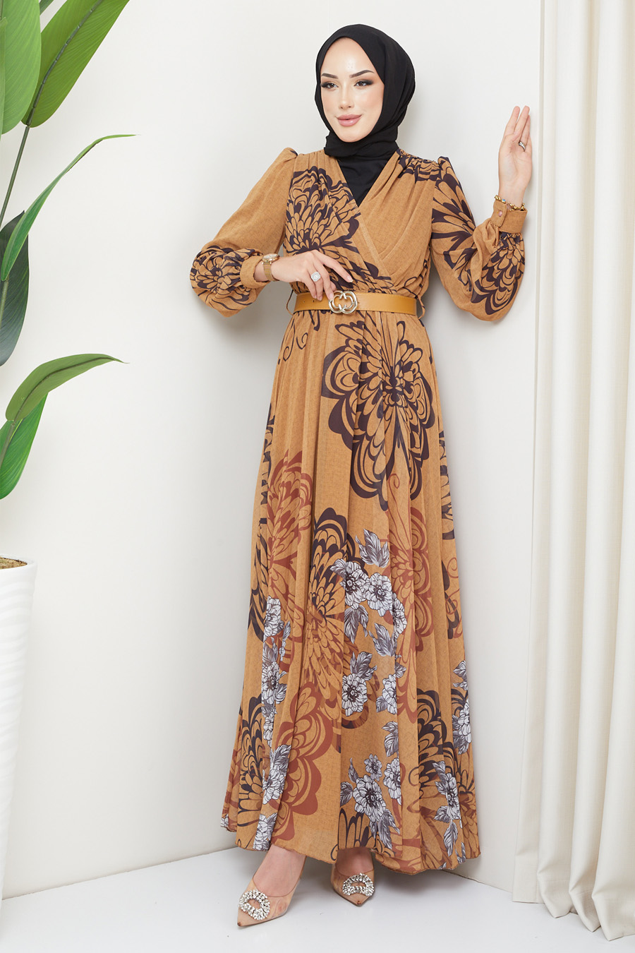 MUSTARD  PATTERNED   - DRESS  