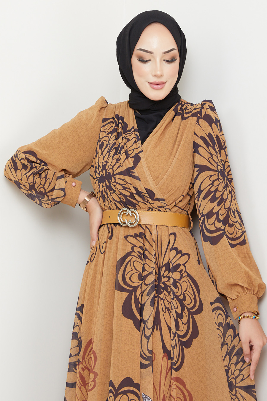 MUSTARD  PATTERNED   - DRESS  