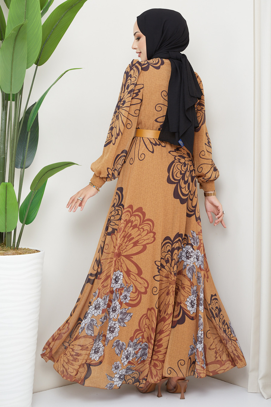 MUSTARD  PATTERNED   - DRESS  