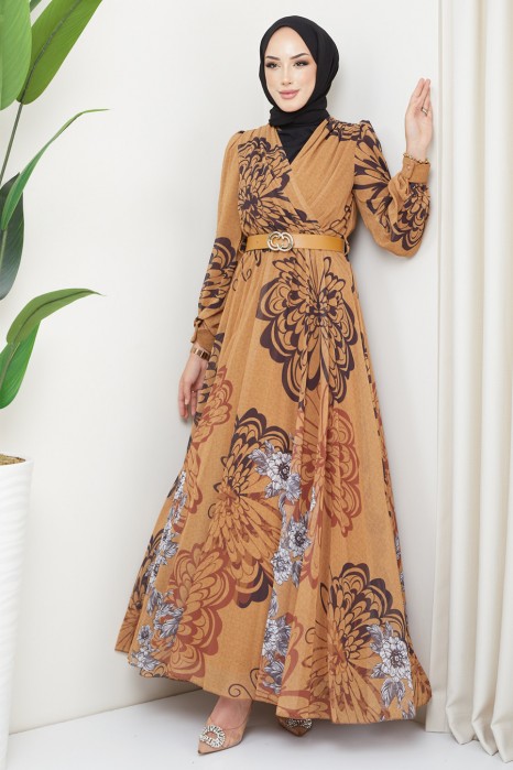 MUSTARD  PATTERNED   - DRESS  