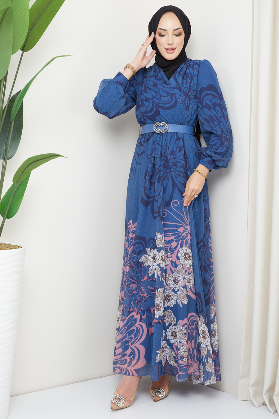 NAVY BLUE PATTERNED   - DRESS  