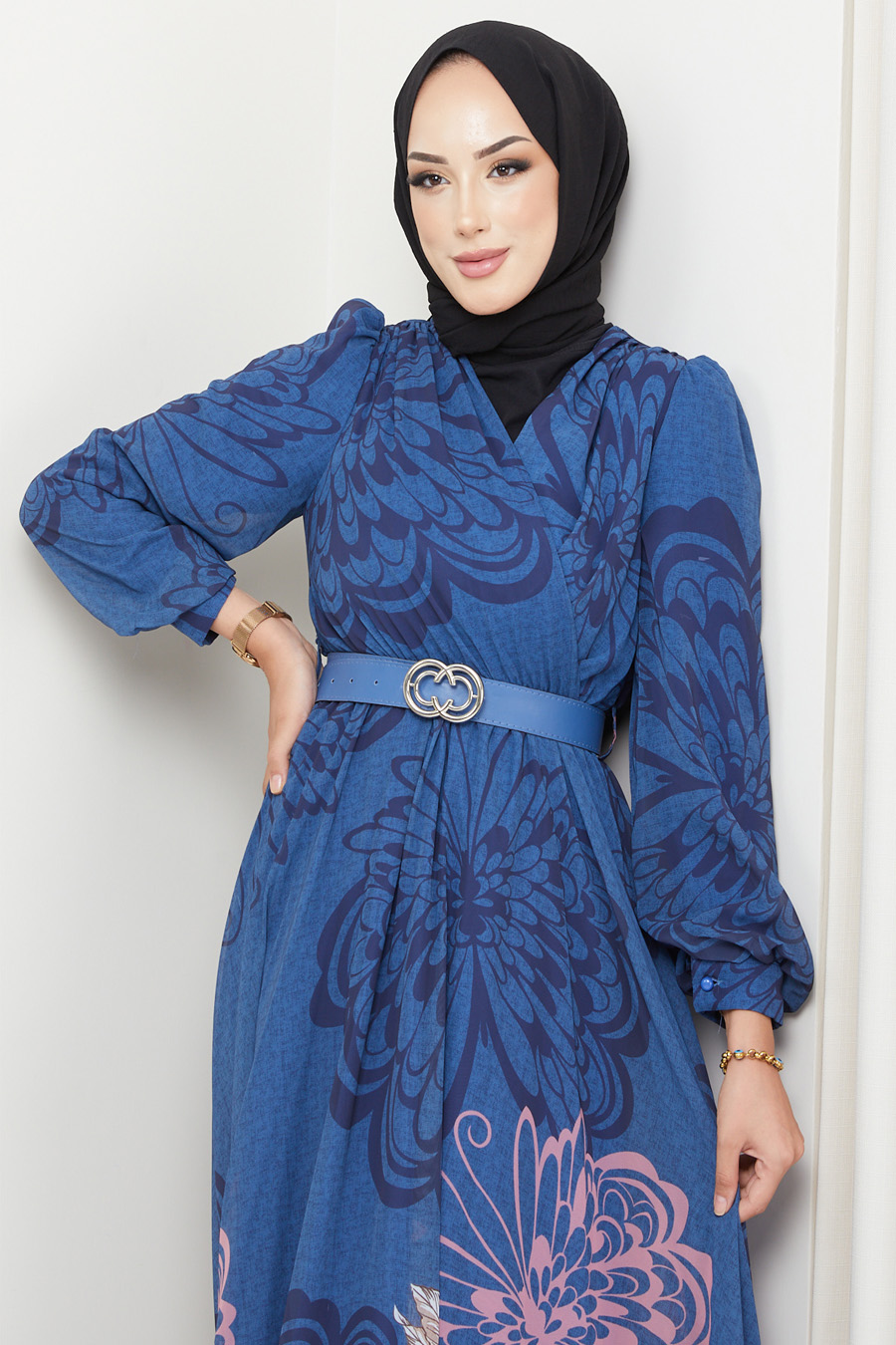 NAVY BLUE PATTERNED   - DRESS  
