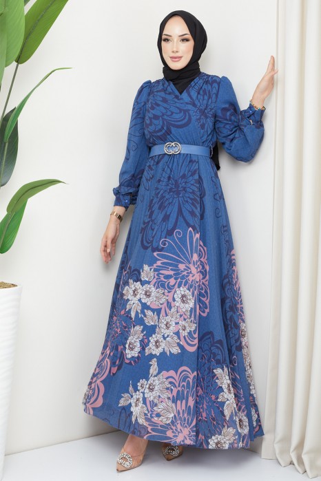 NAVY BLUE PATTERNED   - DRESS  