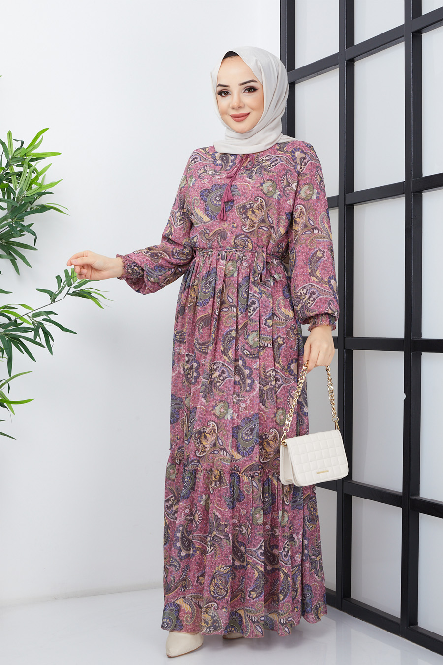 FLOWER PATTERNED POWDER PINK DRESS