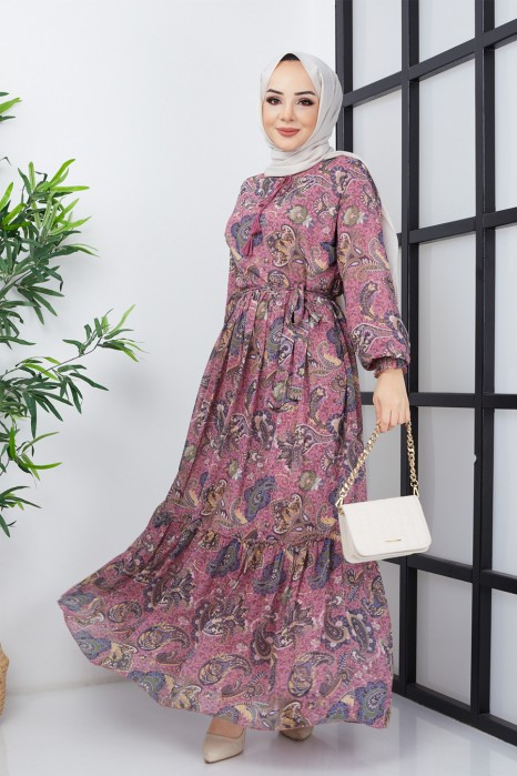 FLOWER PATTERNED POWDER PINK DRESS