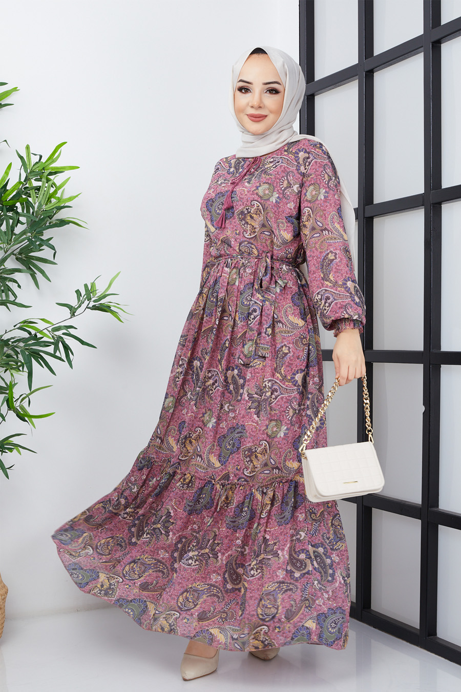 FLOWER PATTERNED POWDER PINK DRESS