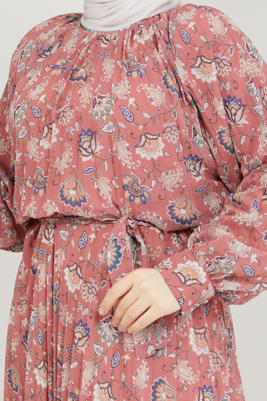 FLOWER PATTERNED POWDER PINK DRESS