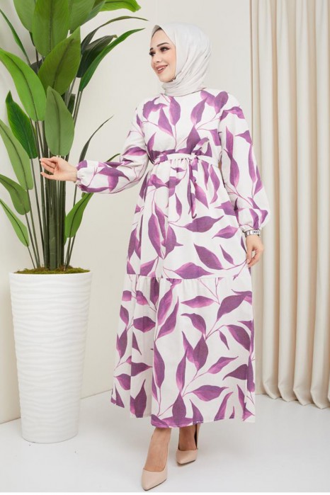 FLOWER PATTERNED PURPLE DRESS