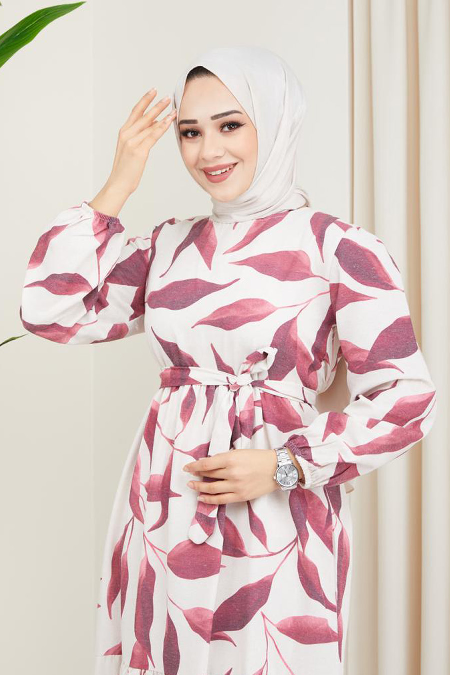 FLOWER PATTERNED ROSE COLOR DRESS