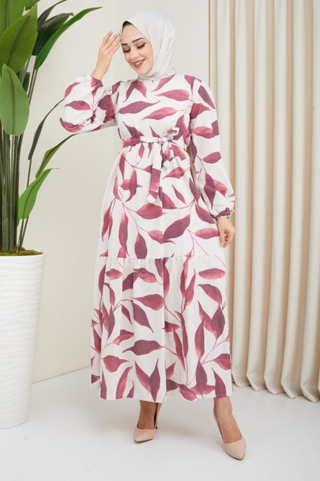 FLOWER PATTERNED ROSE COLOR DRESS