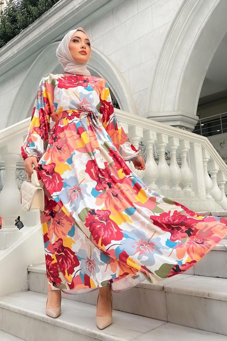 PATTERNED ROSE COLOR DRESS