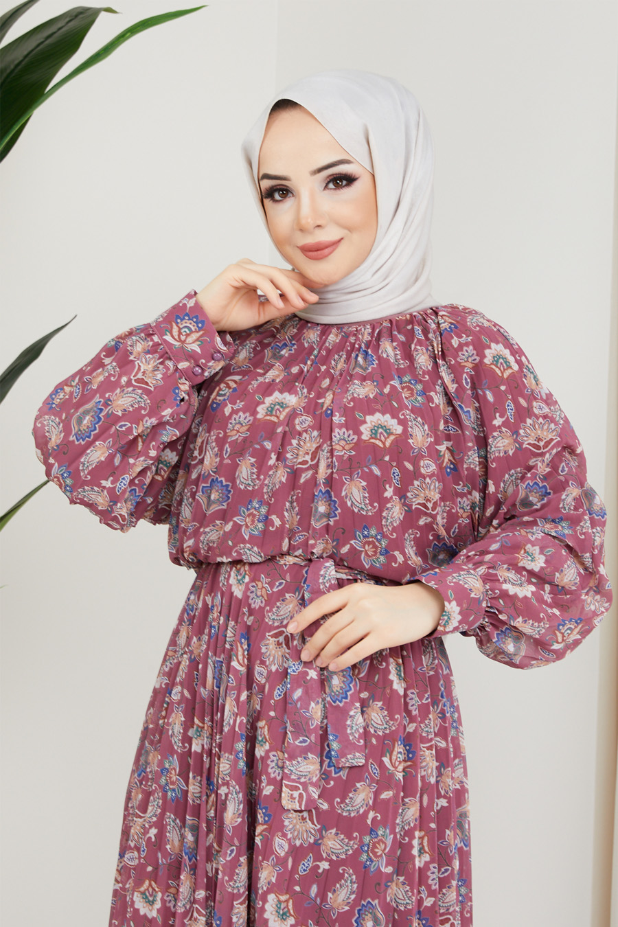 FLOWER PATTERNED ROSE COLOR DRESS