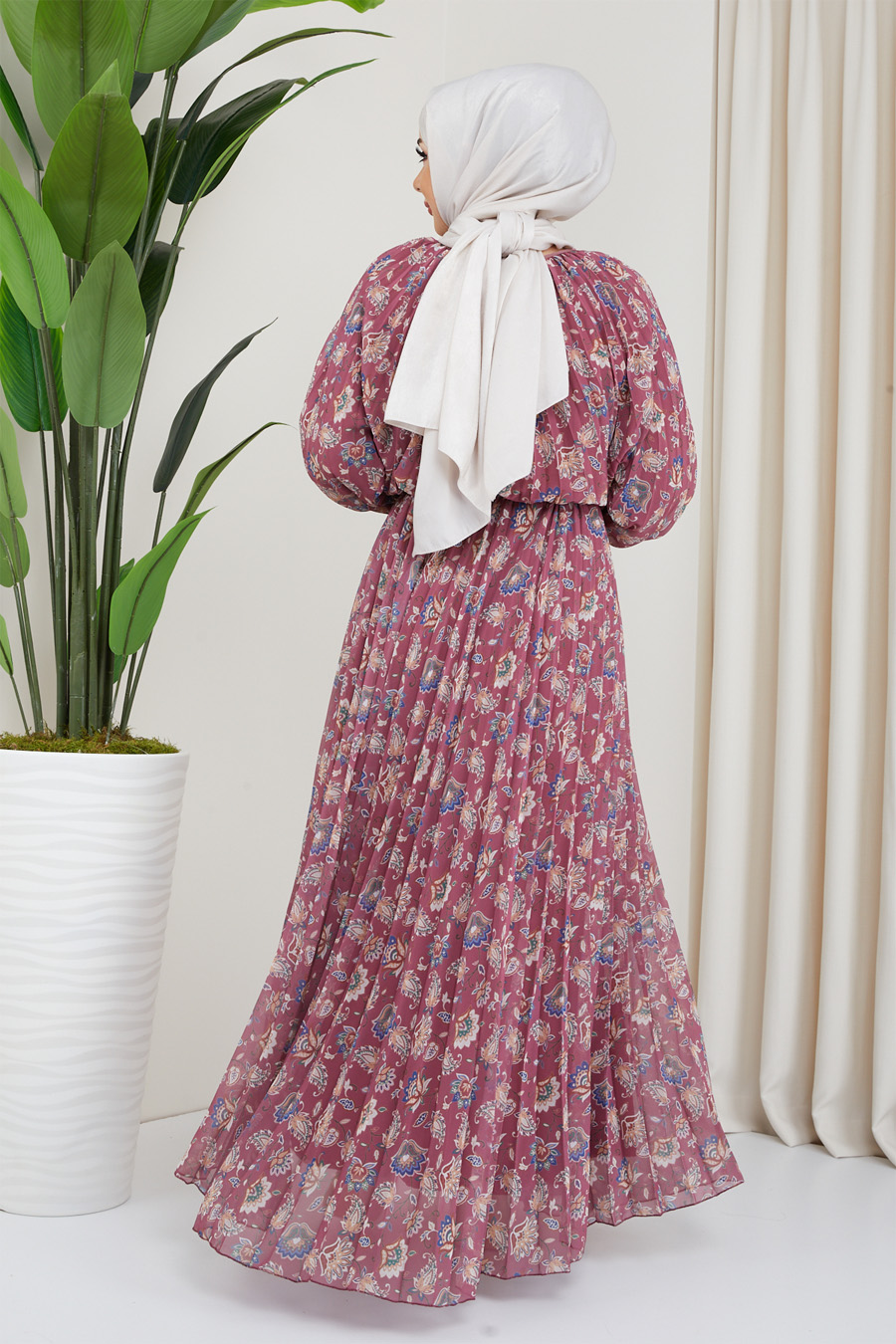 FLOWER PATTERNED ROSE COLOR DRESS